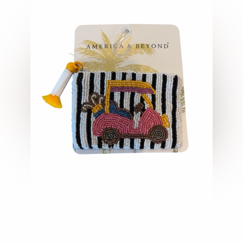 America & Beyond Beaded Golf Cart Coin Purse - Pink and Black